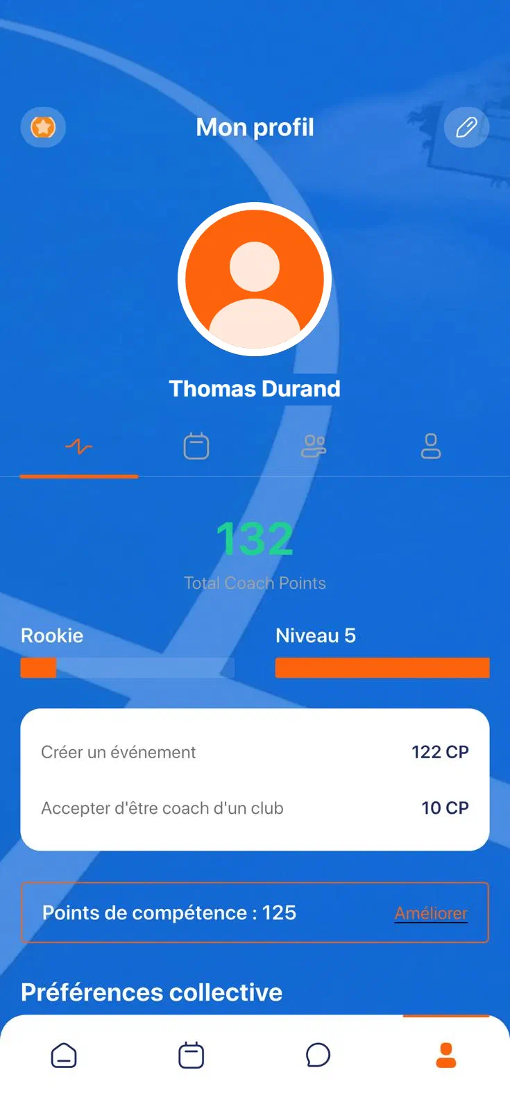 Profil coach : points coach, niveau et points de compétence